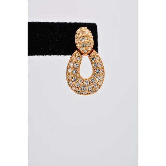 Swarovski Vintage Crystal Earrings Door Knockers Gold Swan Signed 1990s BinAZ - Picture 7 of 12